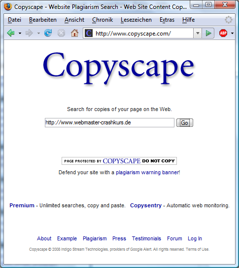 Contentklau im Internet komfortabel suchen - Internetdienst Copyscape