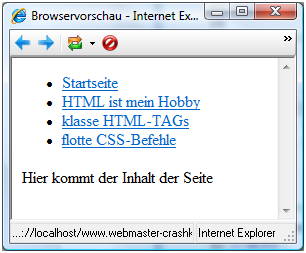 Aussehen der Steuerung bei reinem HTML