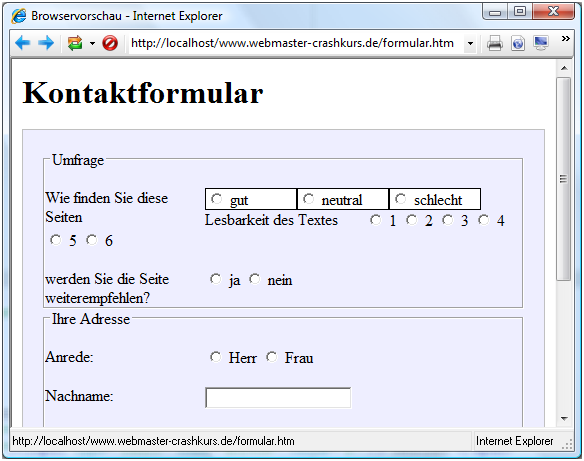 Formulare über CSS gestalten