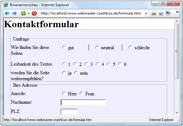 Formulare über CSS gestalten