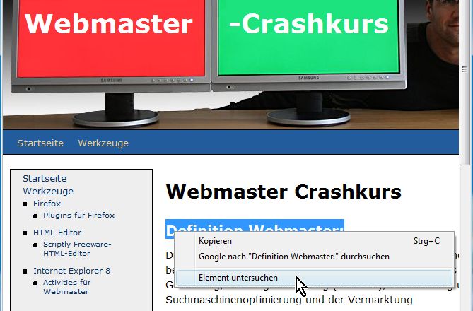 Google Chrome HTML-Elemente analysieren