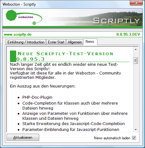 Informationen zu neuen Versionen von Scriptly