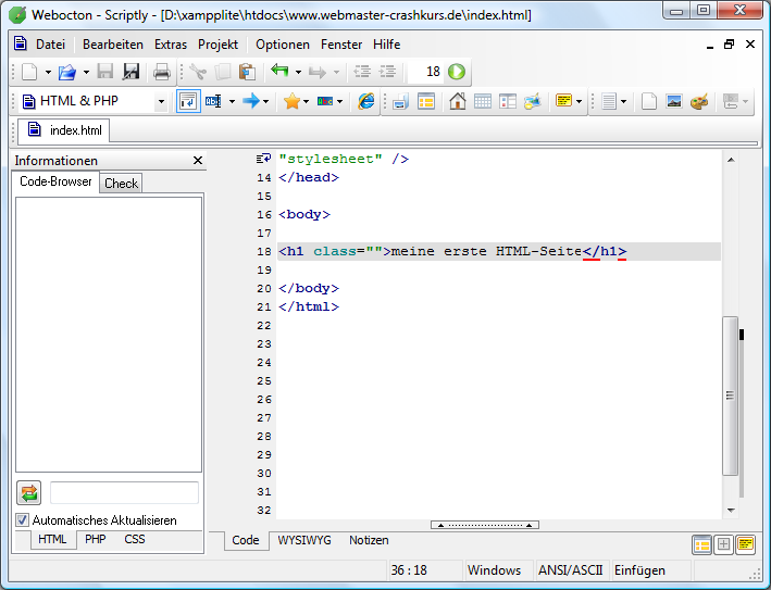 Informationsfenster bei Scriptly