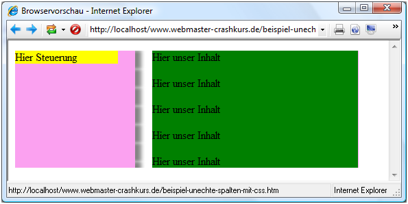 Hintergrundgrafik für die unechten Spalten integriert